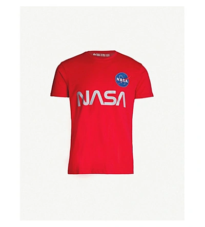 Shop Alpha Industries Reflective Nasa-print Cotton-jersey T-shirt In Speed Red