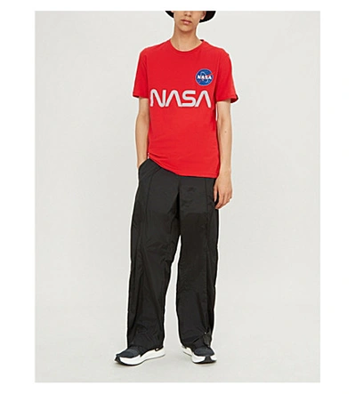 Shop Alpha Industries Reflective Nasa-print Cotton-jersey T-shirt In Speed Red
