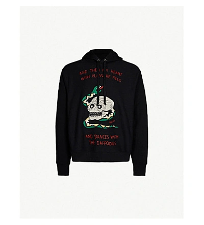 Shop Gucci Graphic-embroidered Cotton-jersey Hoody In Black+multi