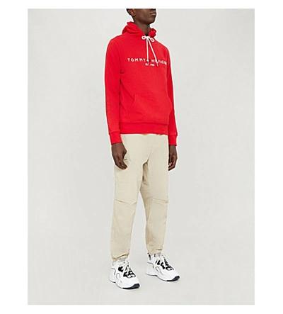 Shop Tommy Hilfiger Logo-embroidered Cotton-blend Hoody In Haute Red