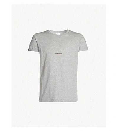 Shop Saint Laurent Logo-print Cotton-jersey T-shirt In Grey