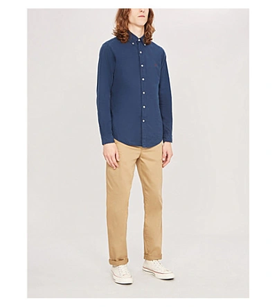 Shop Polo Ralph Lauren Slim-fit Logo-embroidered Cotton Shirt In Cruise Navy