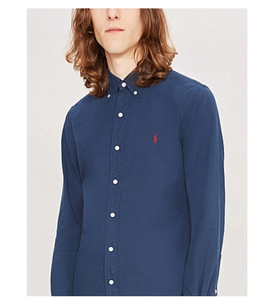 Shop Polo Ralph Lauren Slim-fit Logo-embroidered Cotton Shirt In Cruise Navy
