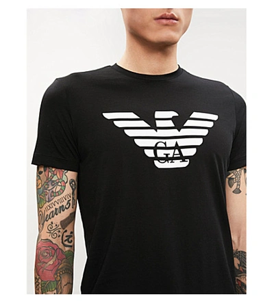 Shop Emporio Armani Large Eagle Logo Cotton T-shirt In Black