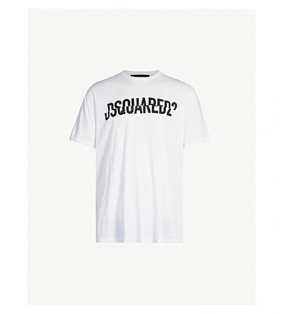 Shop Dsquared2 Sliced Logo-print Cotton T-shirt In White