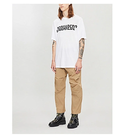 Shop Dsquared2 Sliced Logo-print Cotton T-shirt In White