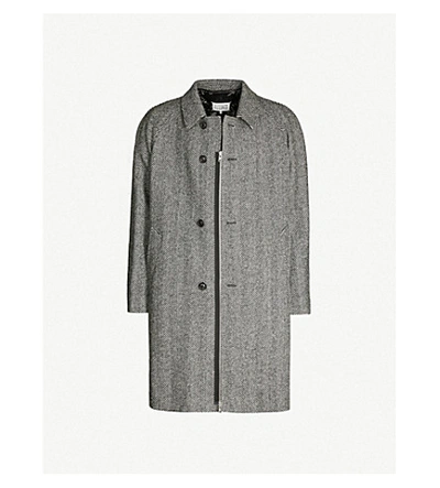 Shop Maison Margiela Herringbone Wool Coat In White Black