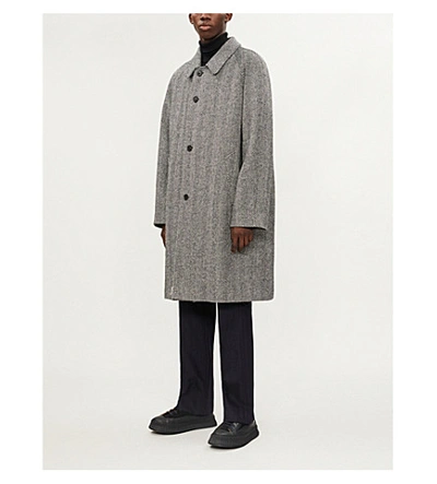 Shop Maison Margiela Herringbone Wool Coat In White Black