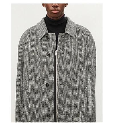 Shop Maison Margiela Herringbone Wool Coat In White Black