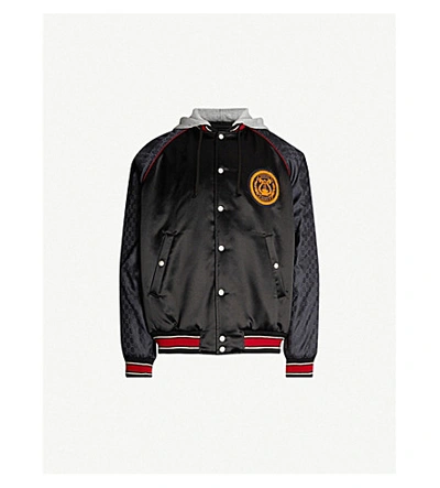 Shop Gucci Logo-print Satin Bomber Jacket In Black+mix