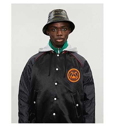 Shop Gucci Logo-print Satin Bomber Jacket In Black+mix