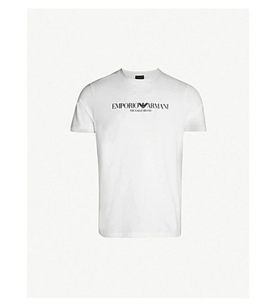Shop Emporio Armani Mens White Logo-print Cotton-jersey T-shirt Xxxl
