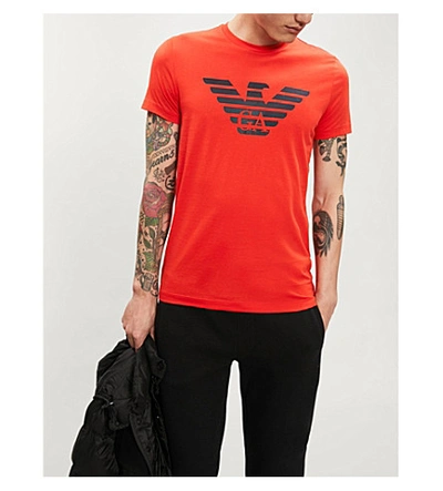 Shop Emporio Armani Large Eagle Logo Cotton T-shirt In Red