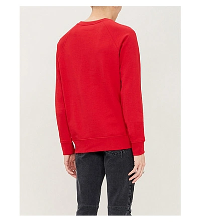 Shop Balmain Metallic Logo-print Cotton-jersey Sweatshirt In Red