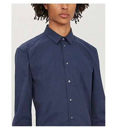 Shop Emporio Armani Slim-fit Cotton-twill Shirt In Blue