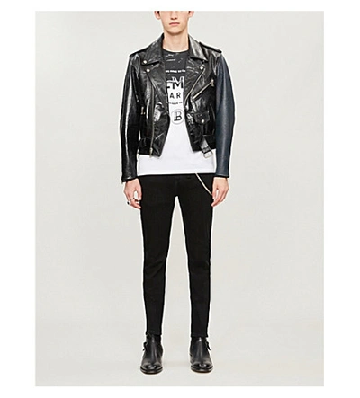 Shop Balmain Two-tone Logo-print Cotton-jersey T-shirt In Noir Blanc