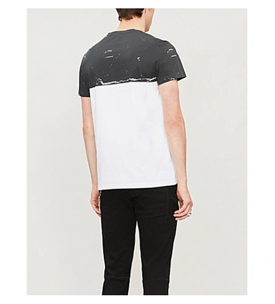 Shop Balmain Two-tone Logo-print Cotton-jersey T-shirt In Noir Blanc