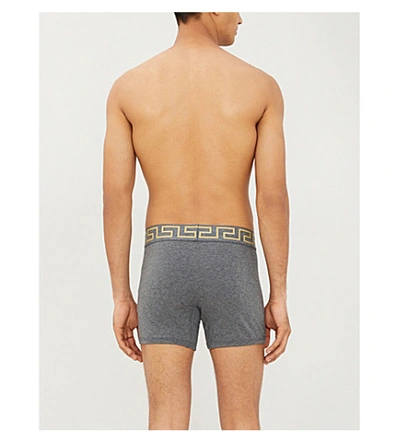 Shop Versace Iconic Stretch-cotton Trunks In Grey Gold
