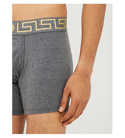 Shop Versace Iconic Stretch-cotton Trunks In Grey Gold