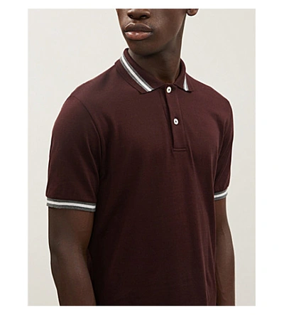 Shop Eleventy Contrast-stripe Cotton-jersey Polo Shirt In Red