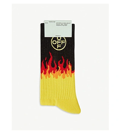 Shop Off-white Flame-print Cotton-blend Socks In Yellow Flame