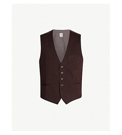 Shop Eleventy V-neck Stretch-cotton Waistcoat In Bordo