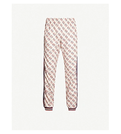 Shop Gucci Logo-print Woven Jogging Bottoms In Ivory Navy L.red