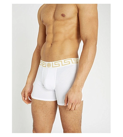 Shop Versace Mens White Iconic Stretch Cotton Trunks