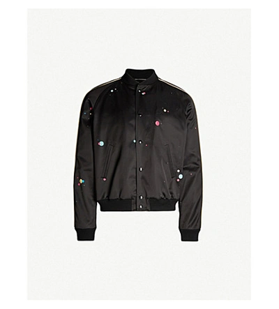 Shop Saint Laurent Galaxy-print Satin Teddy Jacket In Noir Multi
