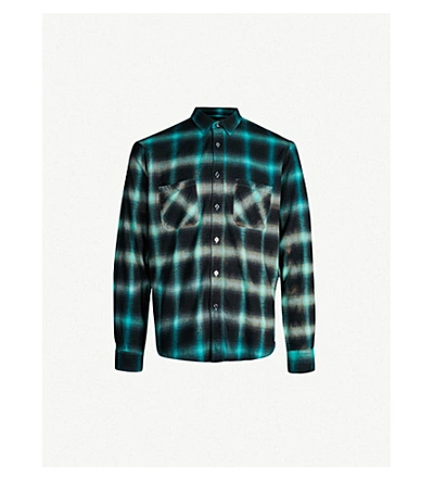 Shop Amiri Checked Relaxed-fit Cotton-blend Shirt In Aqua Glacier