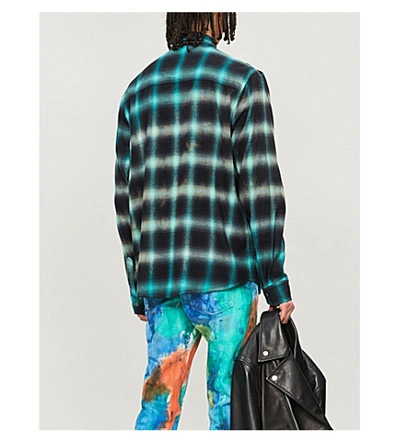 Shop Amiri Checked Relaxed-fit Cotton-blend Shirt In Aqua Glacier