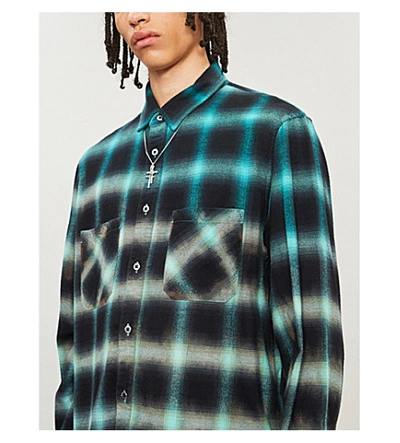 Shop Amiri Checked Relaxed-fit Cotton-blend Shirt In Aqua Glacier