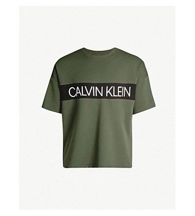Shop Calvin Klein Logo Oversized Cotton-jersey T-shirt In Khaki