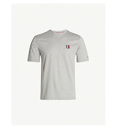 Shop Tommy Hilfiger Logo-patch Mercerised Cotton-jersey T-shirt In Cloud Htr