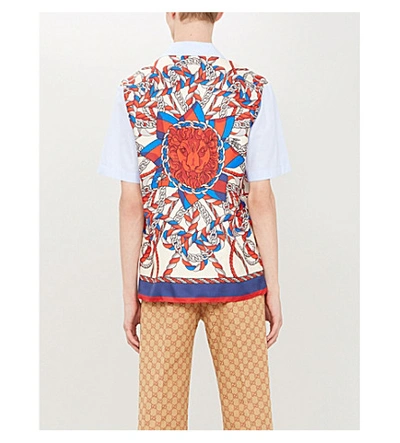 Shop Gucci Printed Oversized Cotton Shirt In Baby Blue Mix