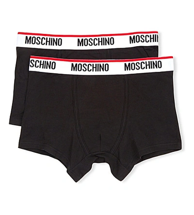 Shop Moschino Pack Of Two Tape Slim-fit Stretch-cotton Trunks In Black