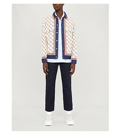 Shop Gucci Logo-print Denim Jacket In Ivory Multi