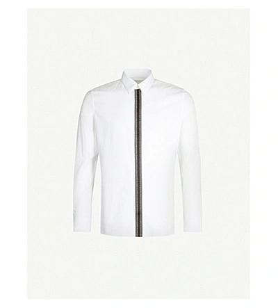 Shop Givenchy Logo-trim Slim-fit Cotton Shirt In White