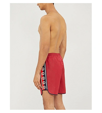 Shop Gucci Side-stripe Swim Shorts In Red