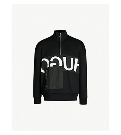 Shop Hugo Logo-print Cotton-jersey Sweatshirt In Black
