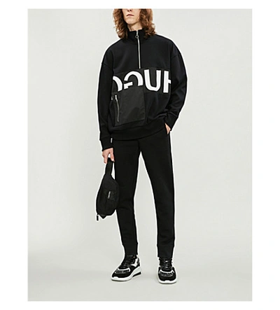 Shop Hugo Logo-print Cotton-jersey Sweatshirt In Black