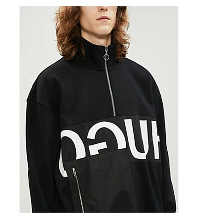 Shop Hugo Logo-print Cotton-jersey Sweatshirt In Black