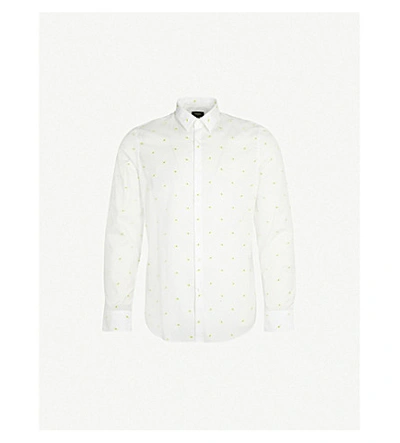 Shop Fendi Bag Bugs-embroidered Regular-fit Cotton Shirt In Yellow