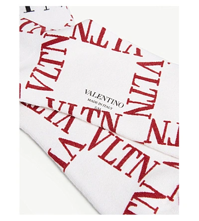 Shop Valentino Mens White And Red Vltn Grid Cotton Socks In White Red