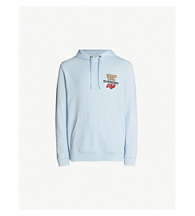 Shop Burberry Logo-print Cotton-jersey Hoody In Pale Blue