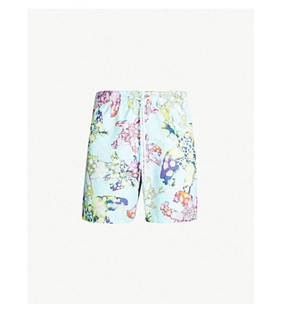 Shop Vilebrequin Moorea Watercolour Turtle-print Swim Shorts In Turq