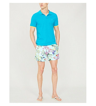 Shop Vilebrequin Moorea Watercolour Turtle-print Swim Shorts In Turq