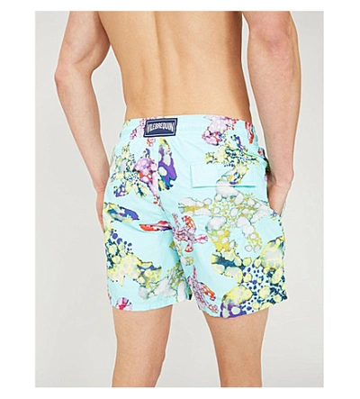 Shop Vilebrequin Moorea Watercolour Turtle-print Swim Shorts In Turq