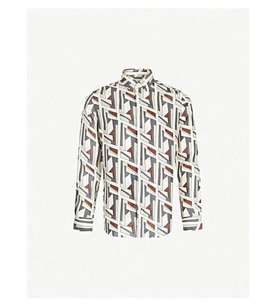 Shop Fendi Graphic-print Regular-fit Silk-satin Shirt In Pecan