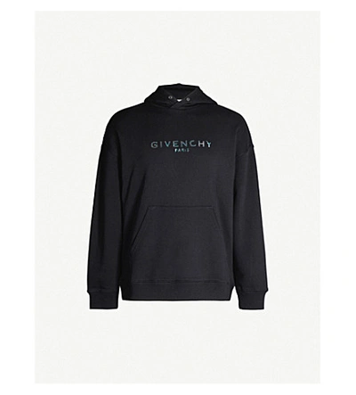 Shop Givenchy Iridescent Logo-print Cotton-jersey Hoody In Black